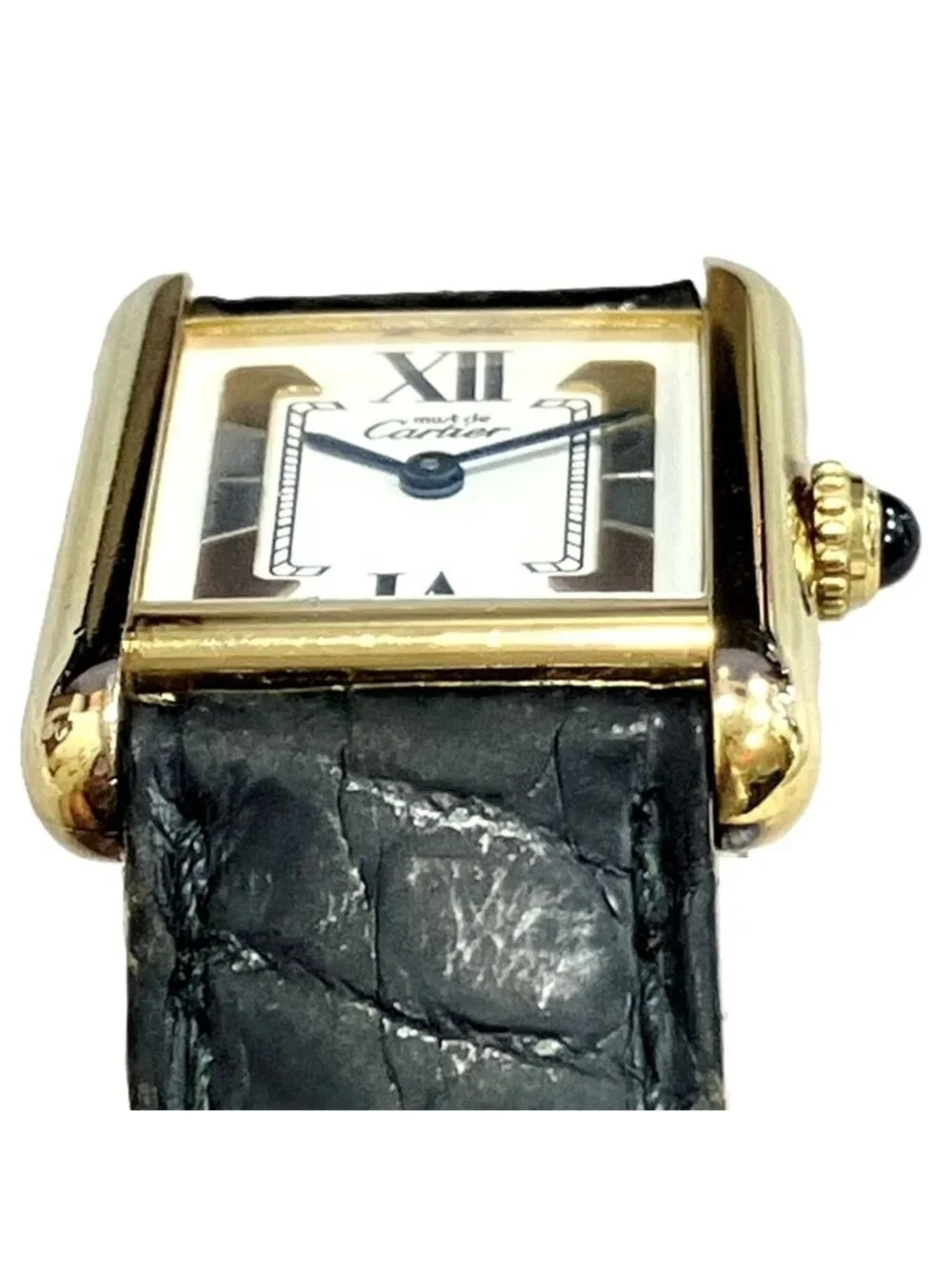 Cartier Must Tank SM Vermeil Watch Gross Weight Leather Quartz White Dial